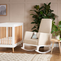 High Back Nursery Rocking Chair – Oatmeal | Solid Wood Frame Nursing Chair with Foam Cushions