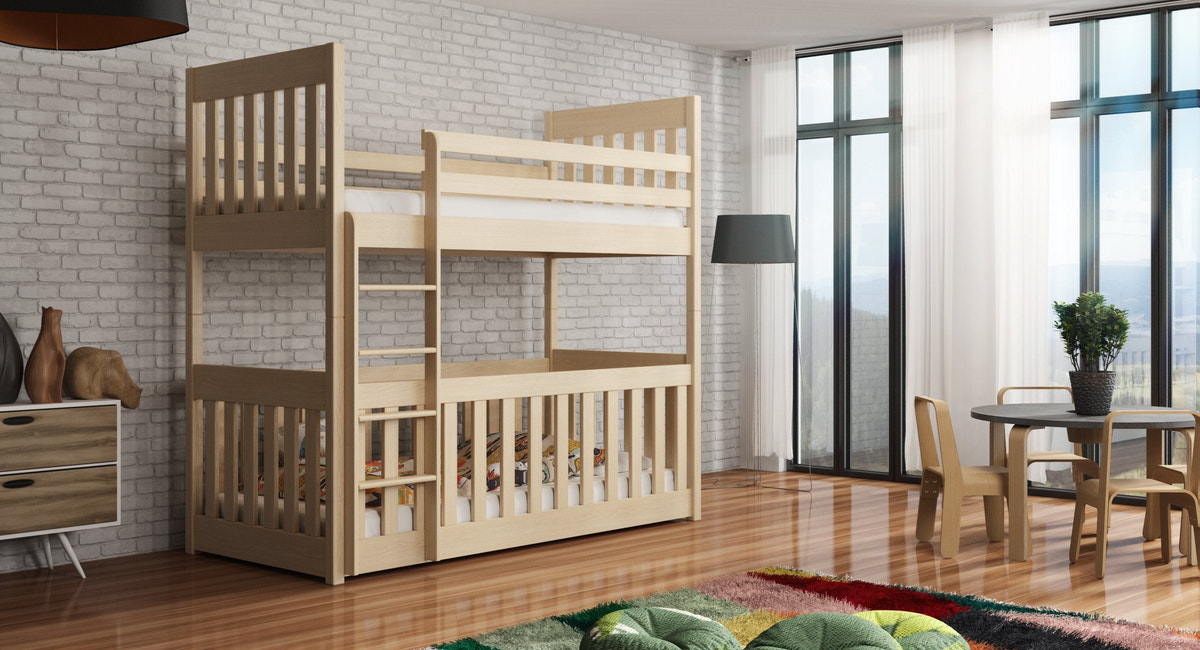 Solid Pine Bunk Bed with Toddler Cot Pine