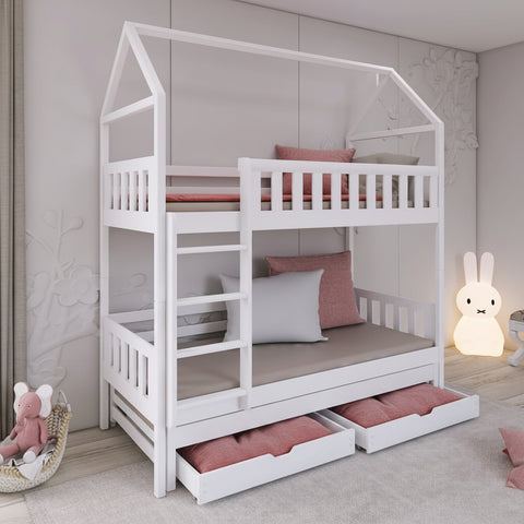 Iga Single (3ft) Solid Pine Bunk Bed with Trundle & Storage
