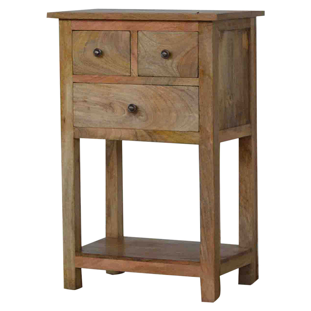 Country Style Telephone Table Accent Piece | Oak-Ish Solid Mango Wood