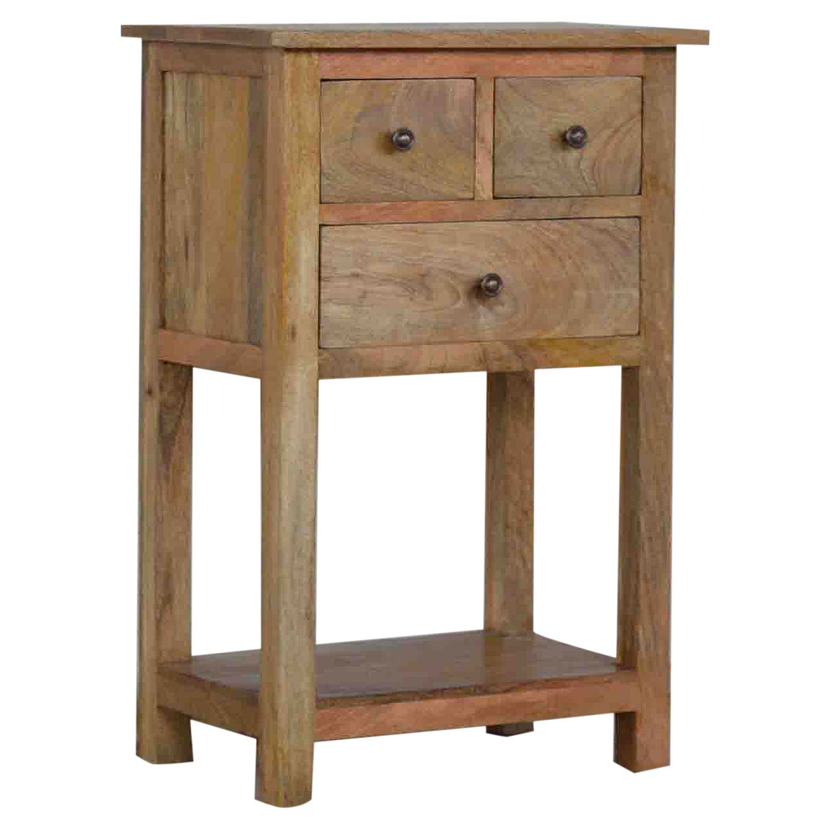 Country Style Telephone Table Accent Piece | Oak-Ish Solid Mango Wood