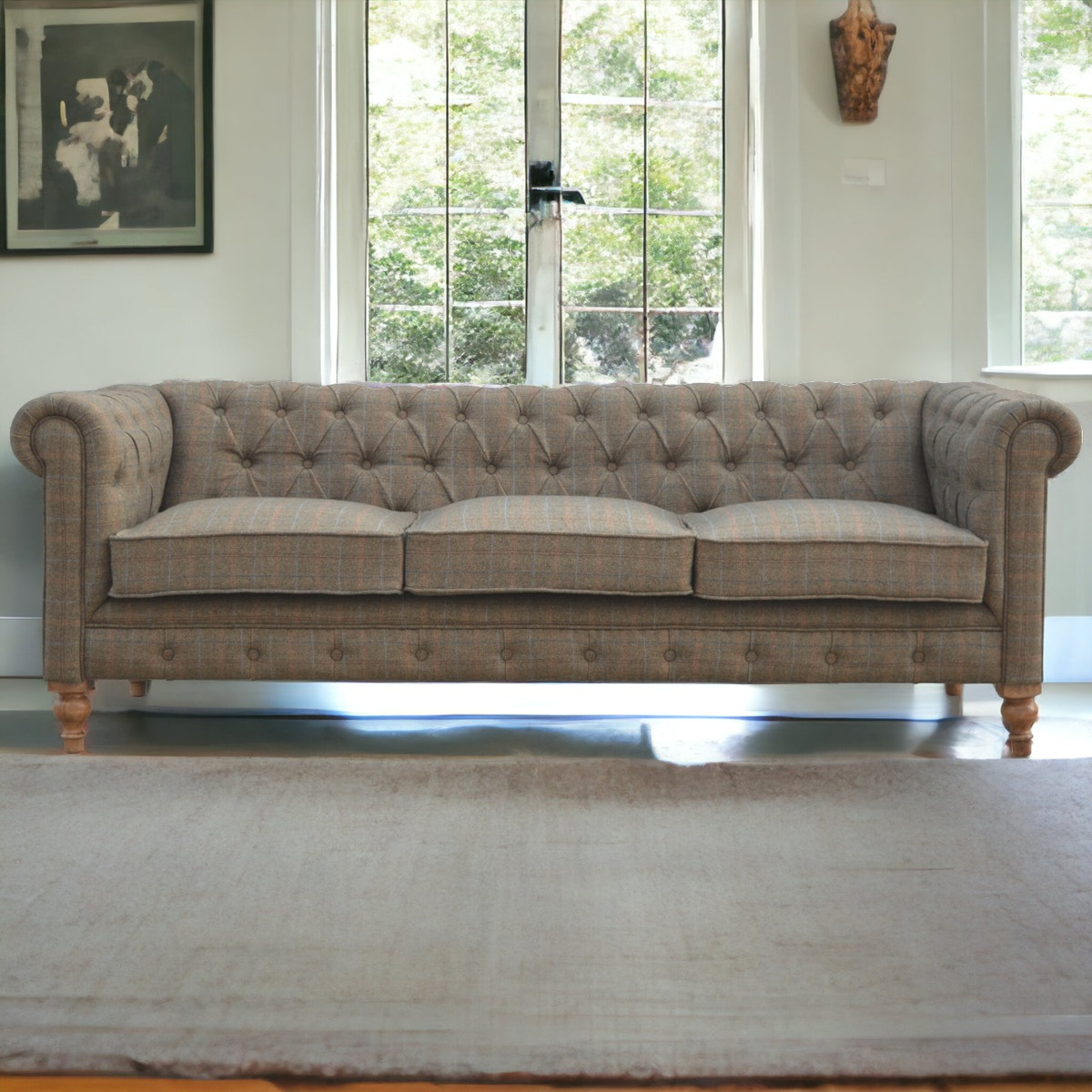 Multi Tweed 3 Seat Chesterfield Chest of Drawers