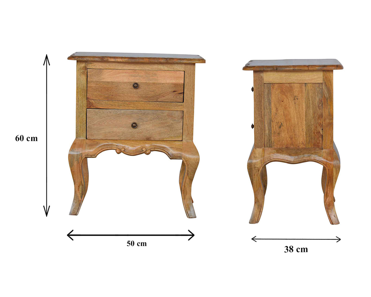 Bedside with Cabriole Legs Bedside Table | Oak Mango Wood Hand-Carved