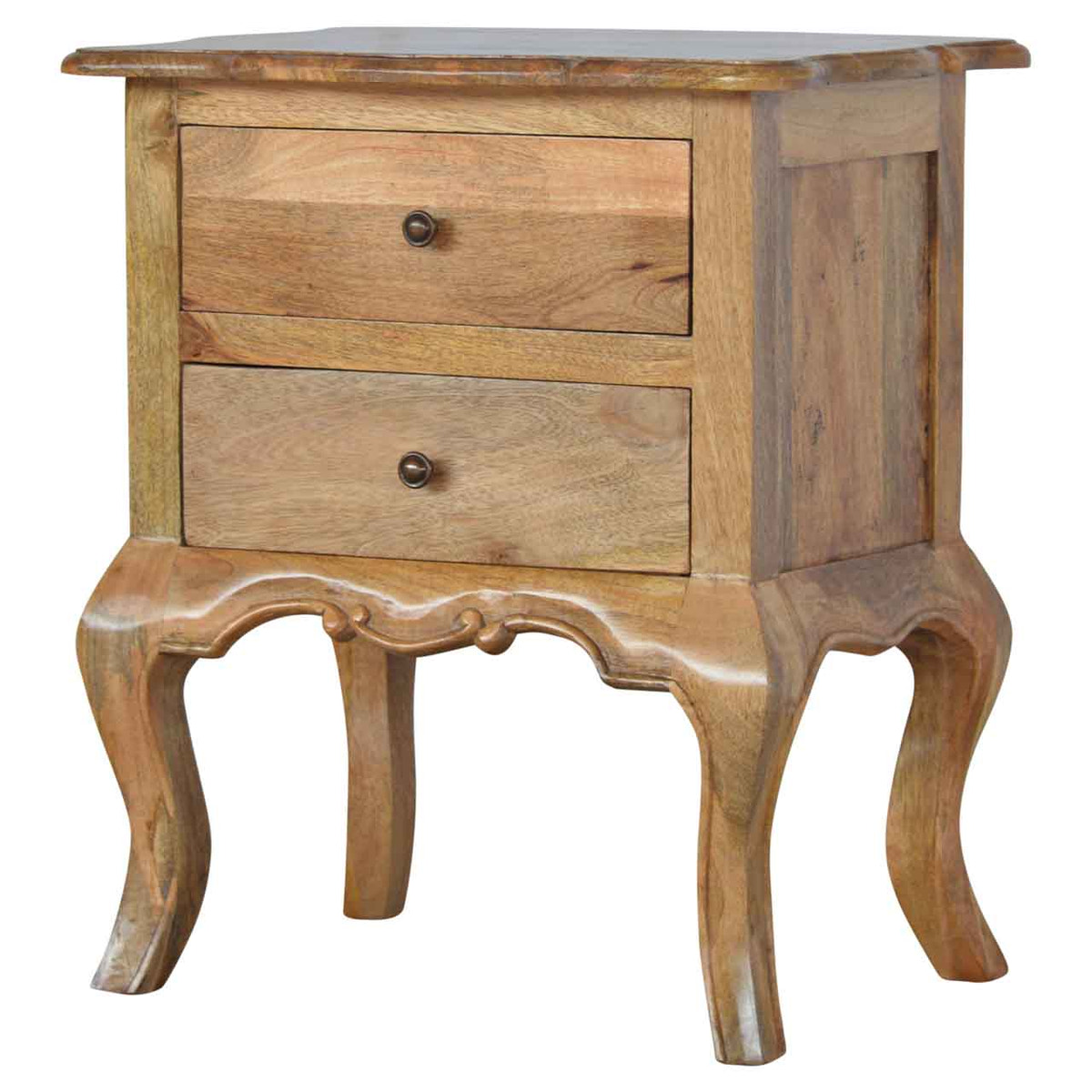 Bedside with Cabriole Legs Bedside Table | Oak Mango Wood Hand-Carved