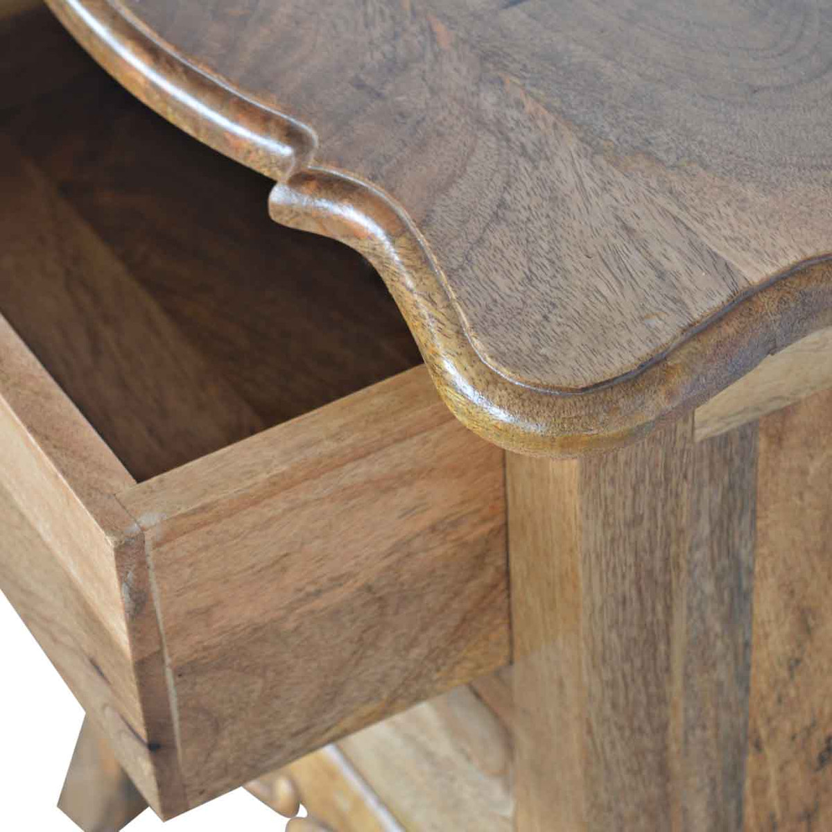 Bedside with Cabriole Legs Bedside Table | Oak Mango Wood Hand-Carved