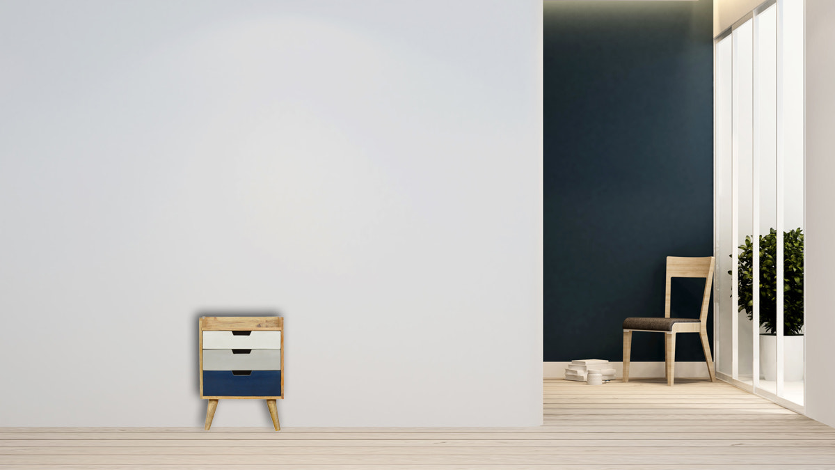 Navy and White Gradient Bedside Table | Oak-Ish Solid Mango Wood