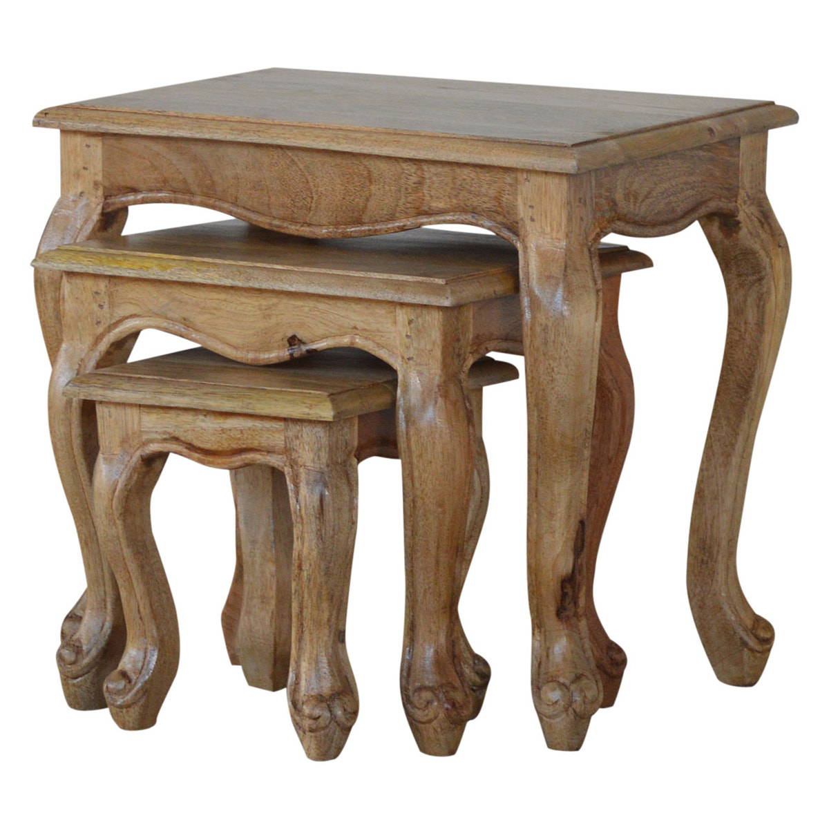 French Style Nesting Stools Footstool | Oak-Ish Mango Wood