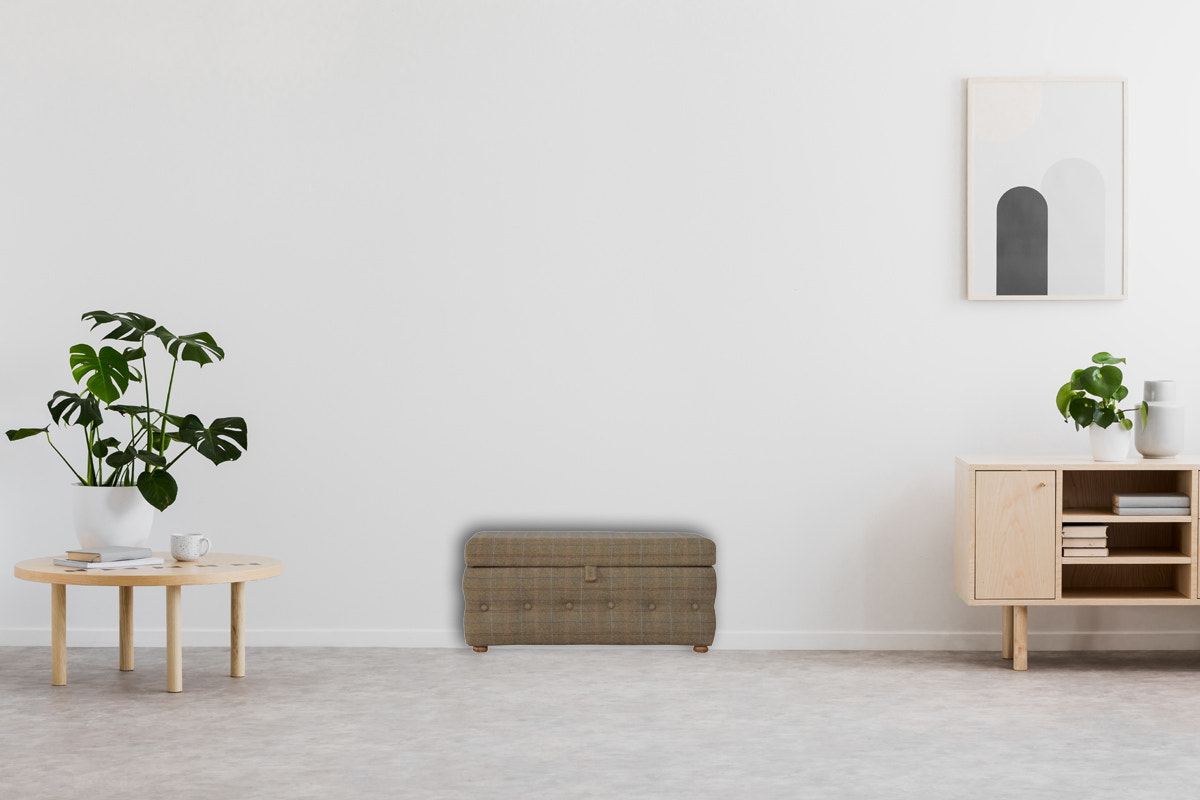 Multi Tweed Button Fooststool Footstool