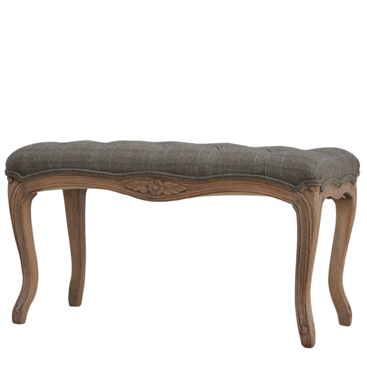 Multi Tweed Carved Bedroom Bench | Hand-Carved