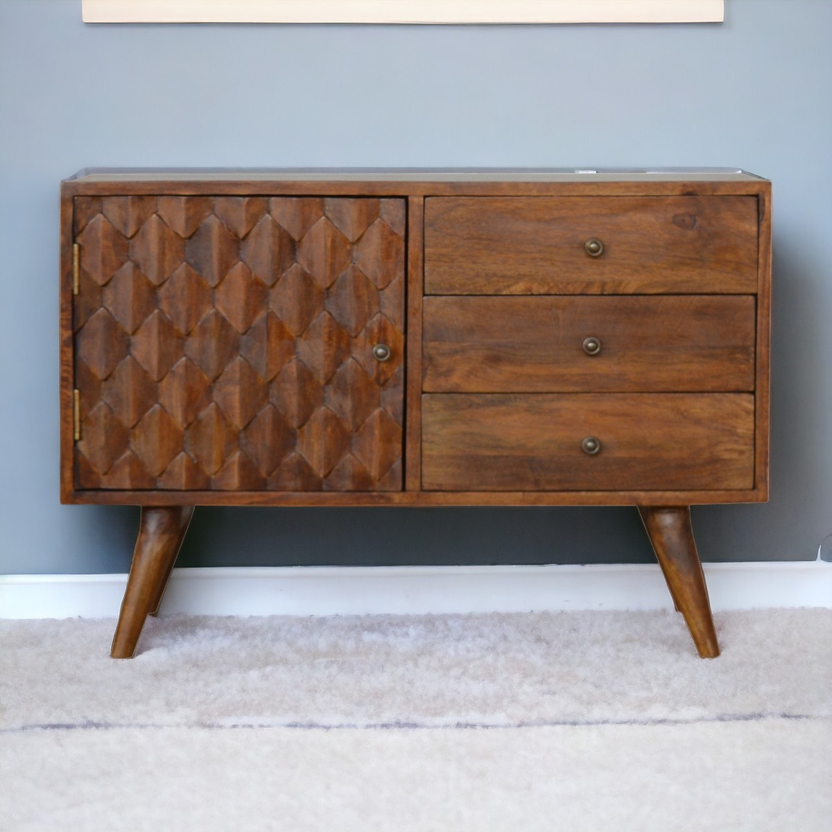 Carved Chestnut Sideboard Chest of Drawers | Hand-Carved