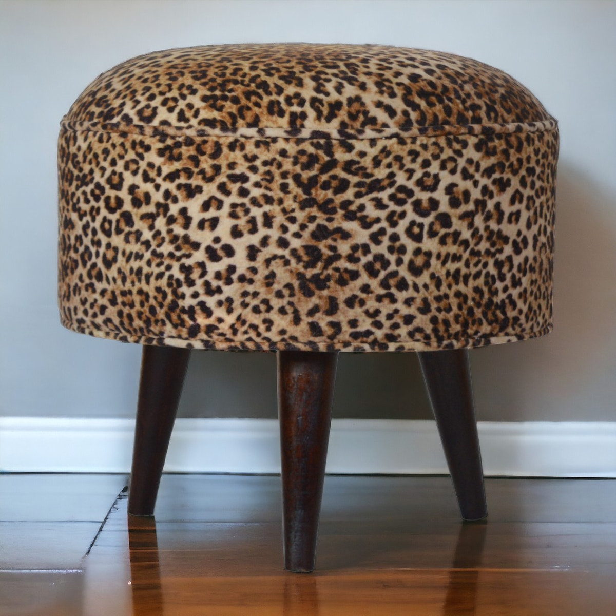 Leopard Nordic Style Footstool | Cotton Velvet
