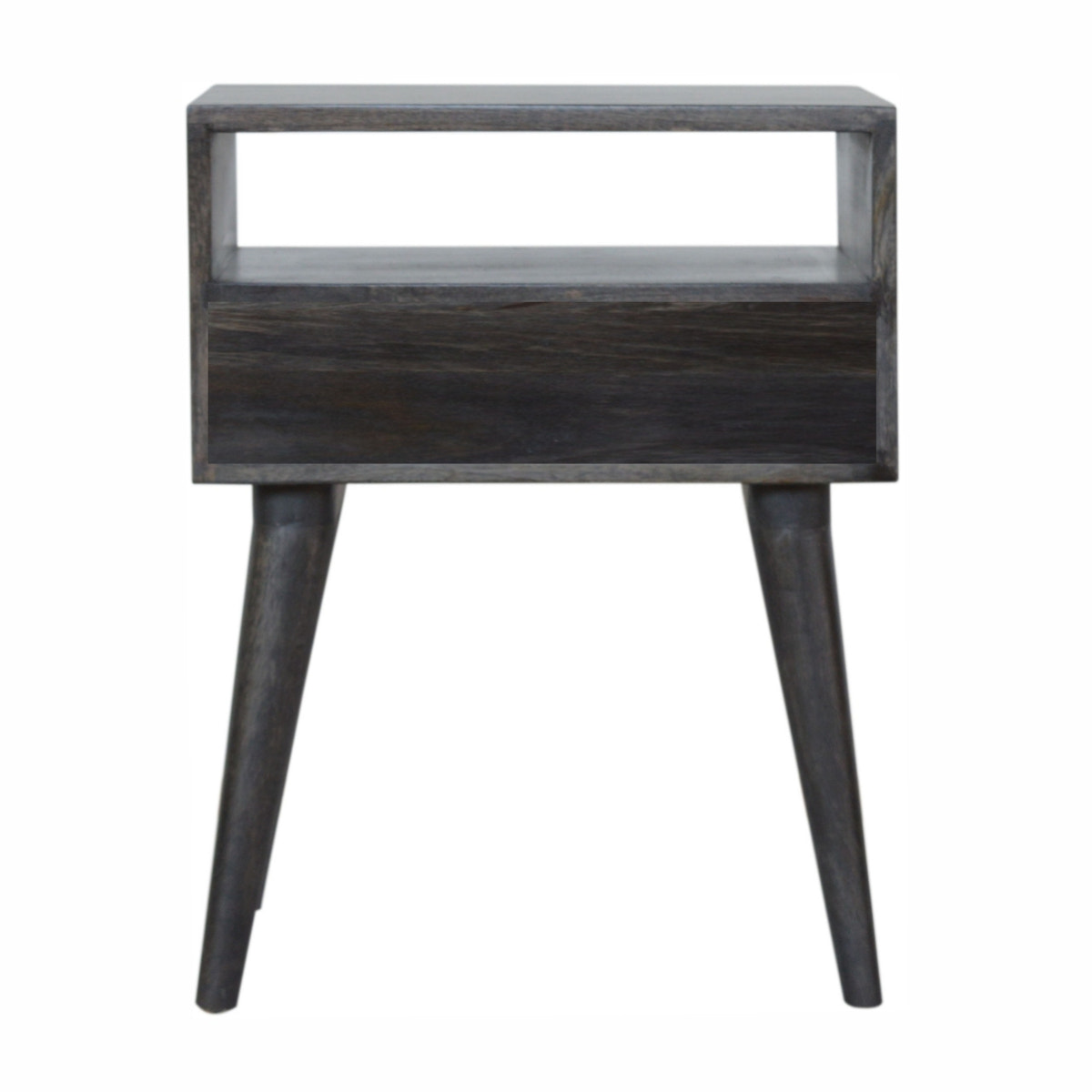 Ash Black Carved Drawer Bedside Table | Hand-Carved