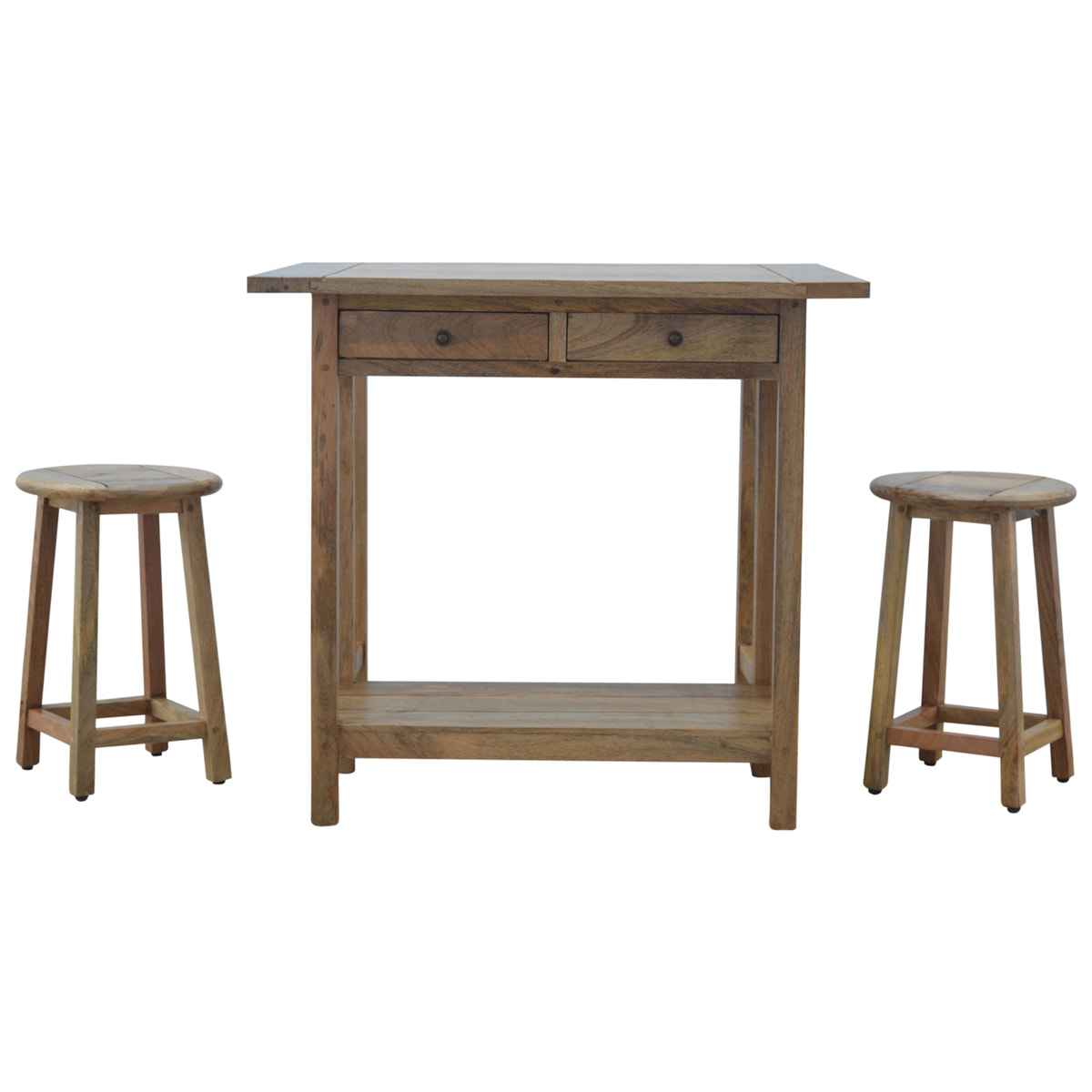 Breakfast Table With 2 Stools Footstool | Oak Solid Mango Wood