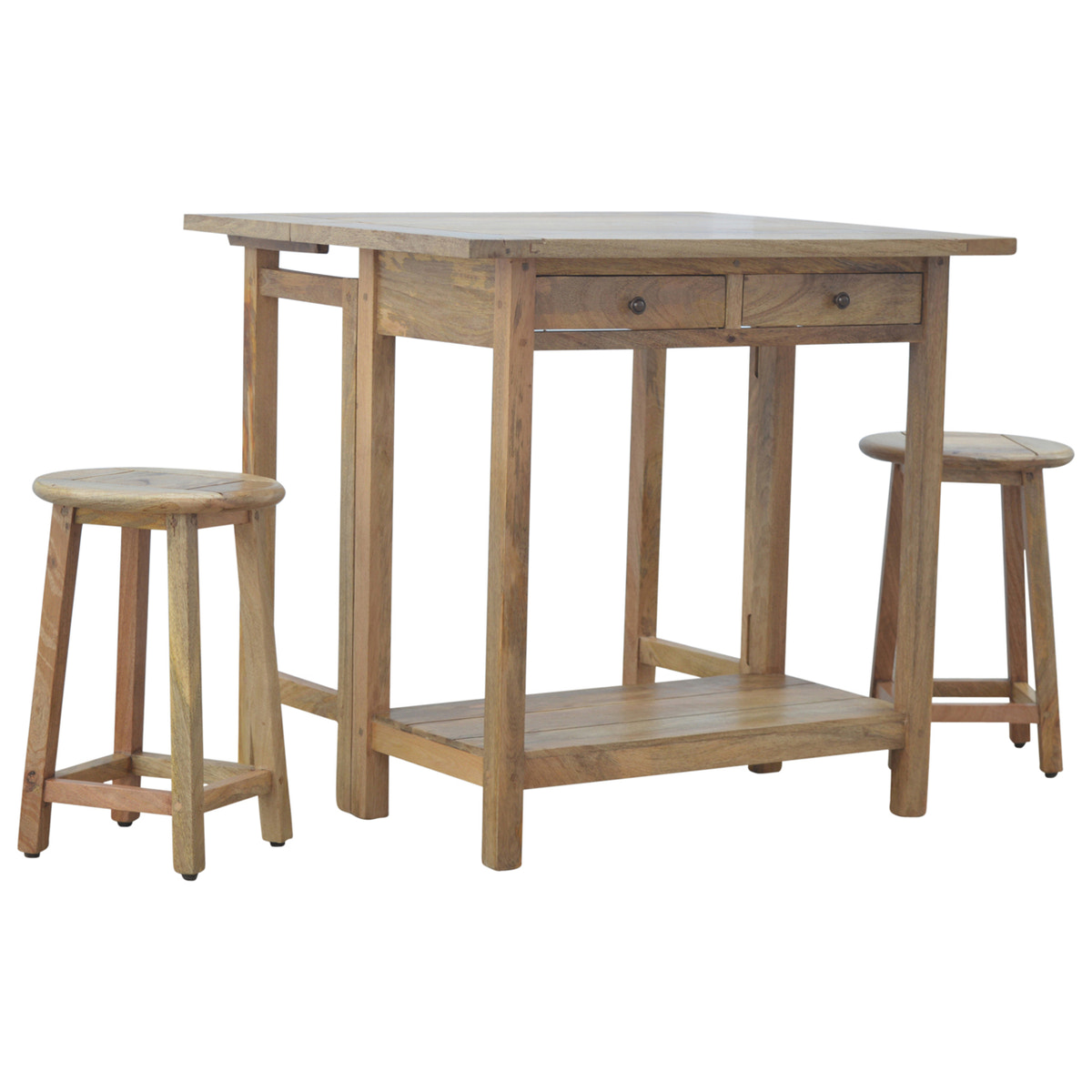Breakfast Table With 2 Stools Footstool | Oak Solid Mango Wood