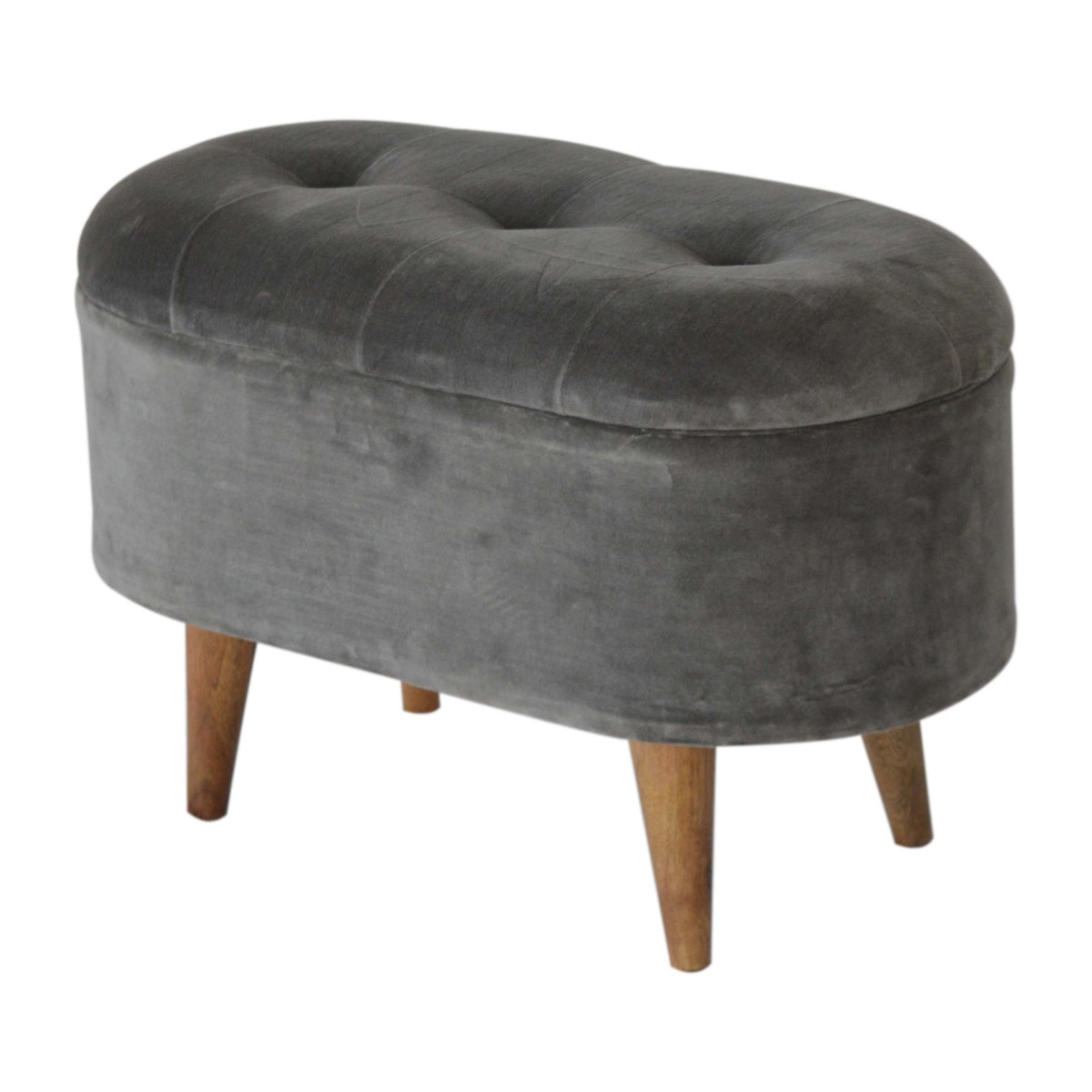 Grey Velvet Storage Footstool | Hidden Storage