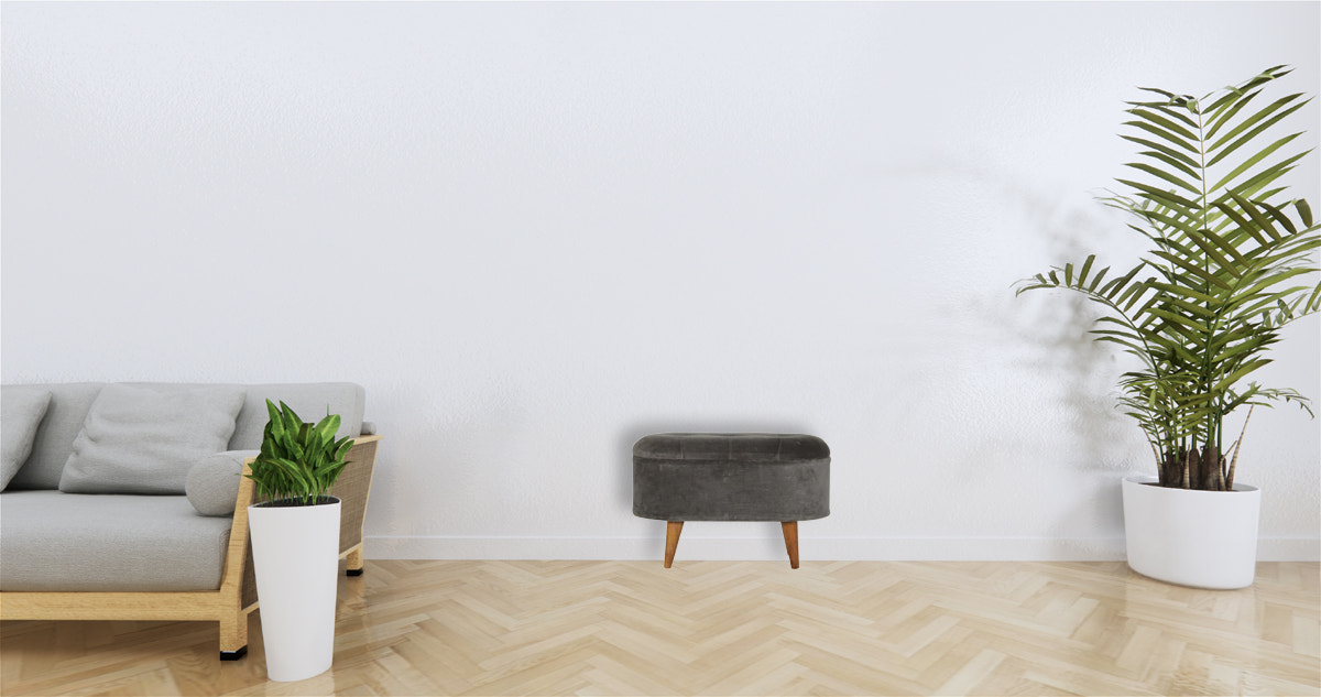 Grey Velvet Storage Footstool | Hidden Storage