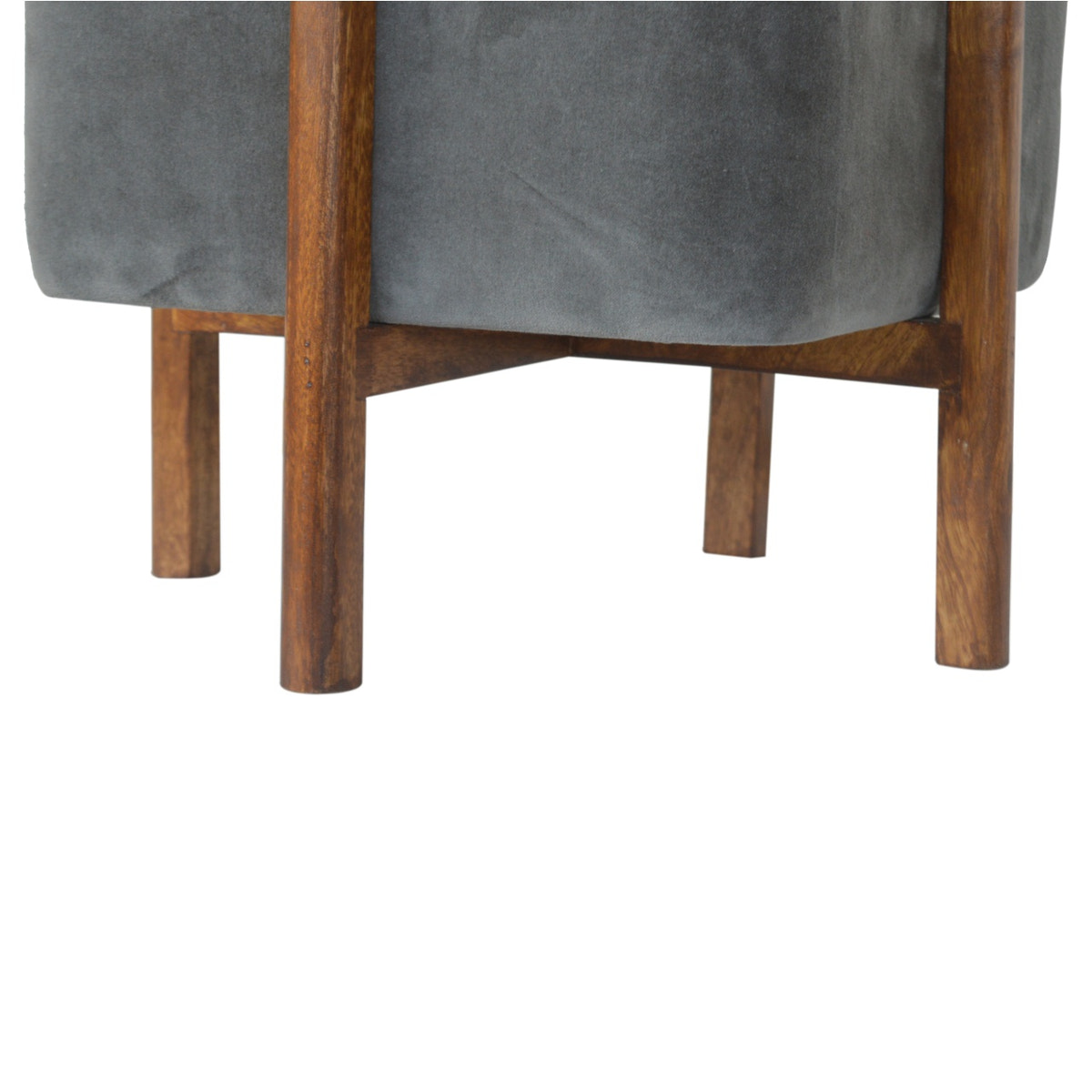 Solid Wood Grey Velvet Footstool | Cotton Velvet