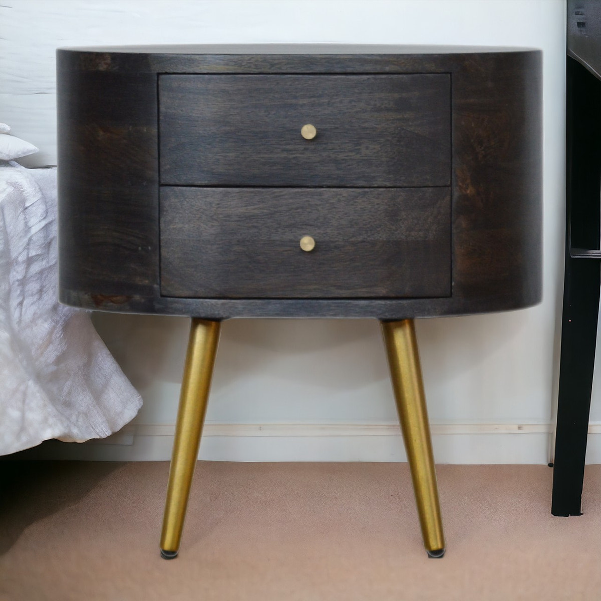 Ash Black Bedside with Brass Legs Bedside Table