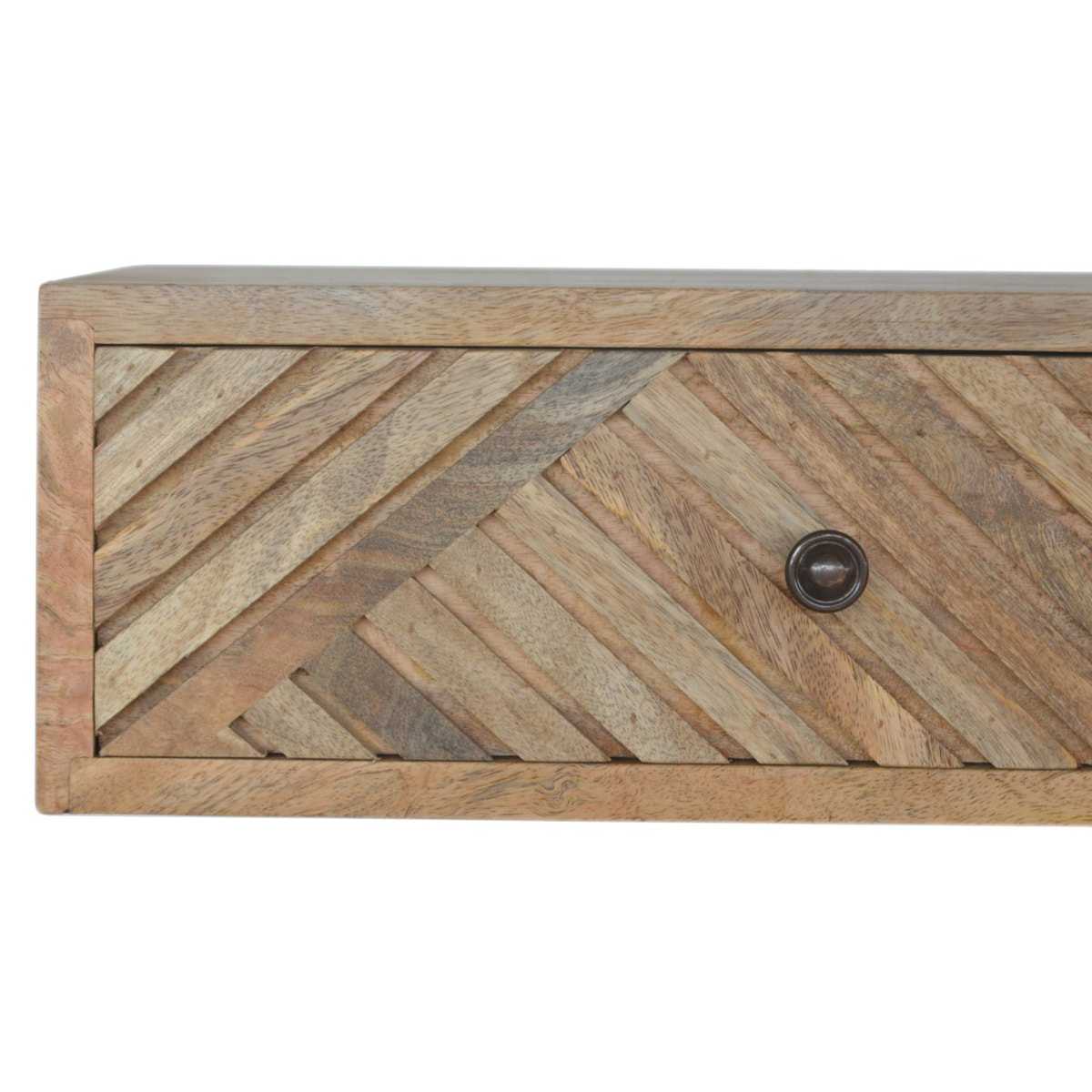 Floating Line Carved Bedside Table | Oak-Ish Solid Mango Wood Wall-Mounted