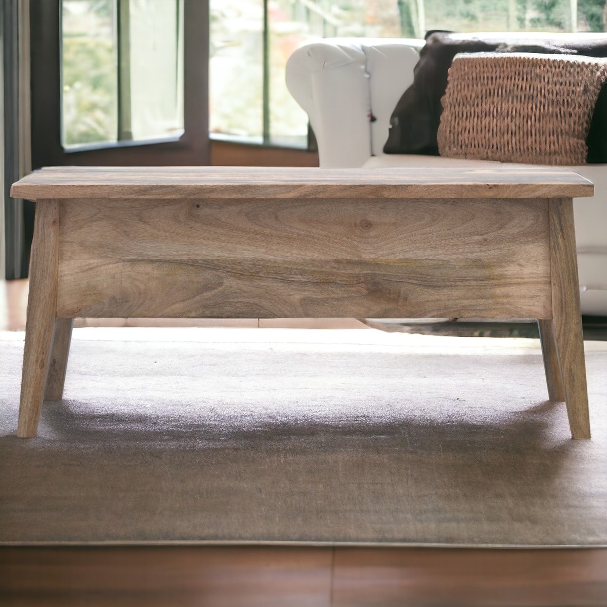 Solid Wood Lid Up Storage Bench | Oak Mango Wood Hidden Storage