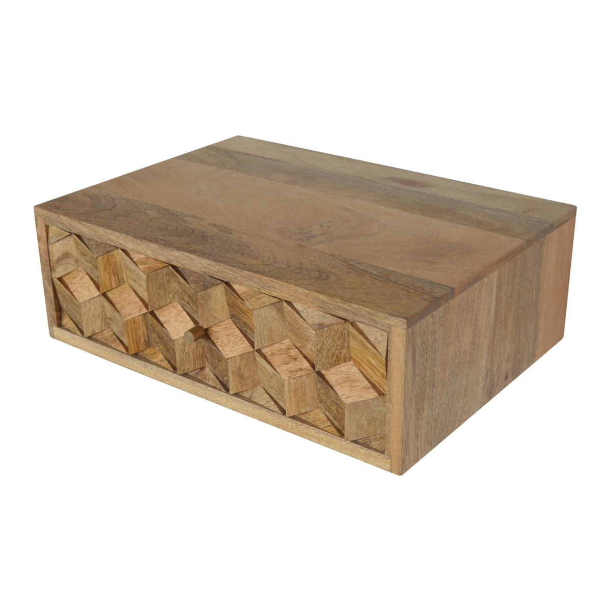 Floating Cube Carved Bedside Table | Oak-Ish Mango Wood Hand-Carved