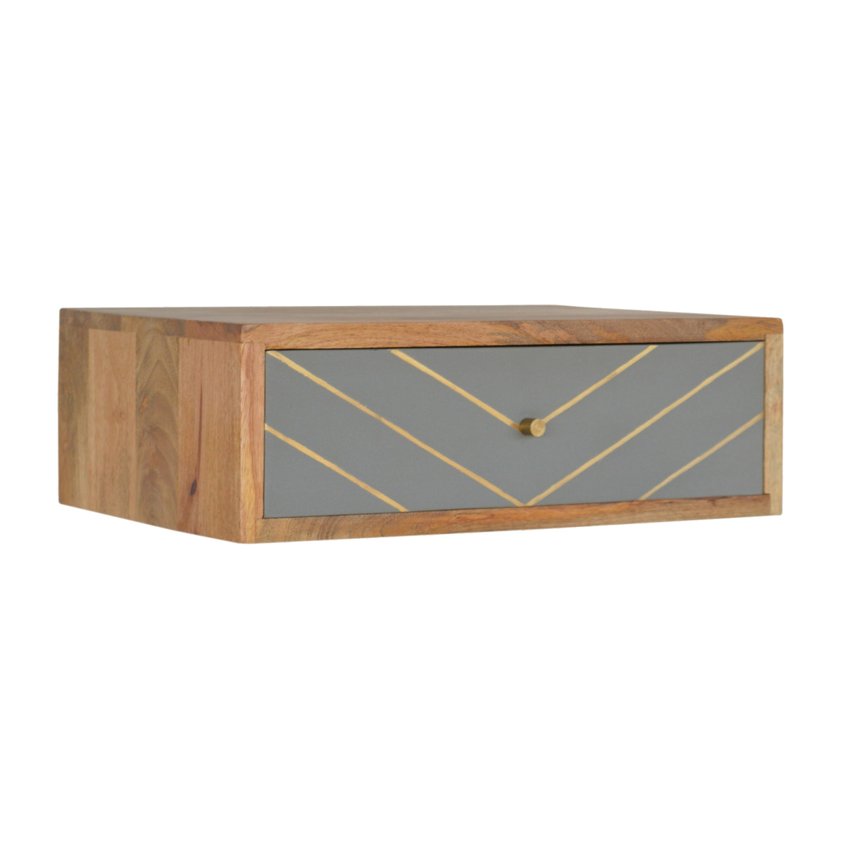 Floating Cement Brass Inlay Bedside Table