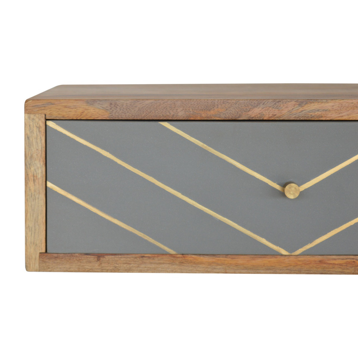 Floating Cement Brass Inlay Bedside Table