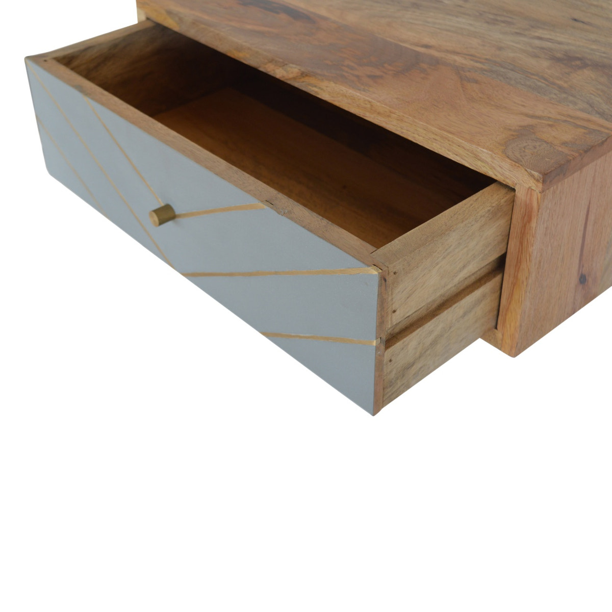 Floating Cement Brass Inlay Bedside Table