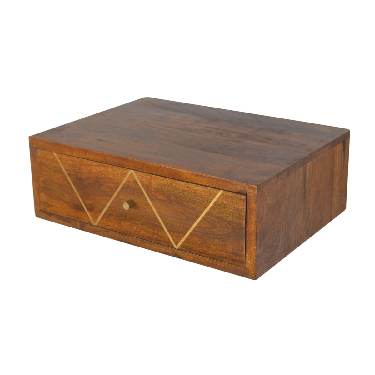 Floating Chestnut Brass Bedside Table | Wall-Mounted