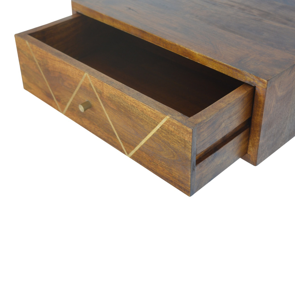 Floating Chestnut Brass Bedside Table | Wall-Mounted