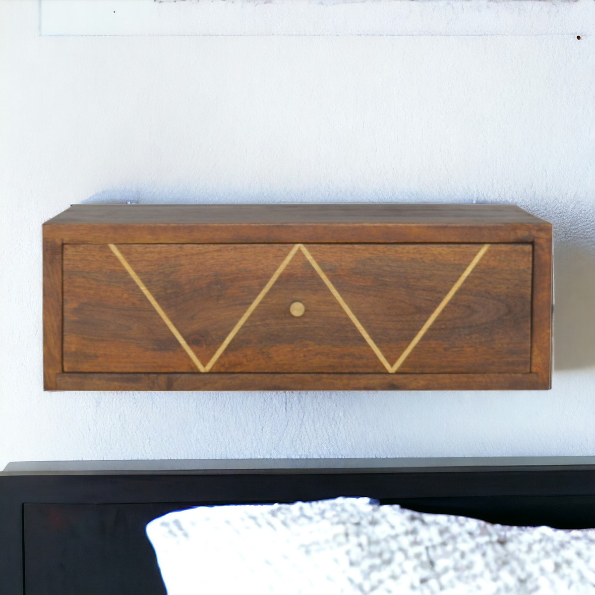 Floating Chestnut Brass Bedside Table | Wall-Mounted