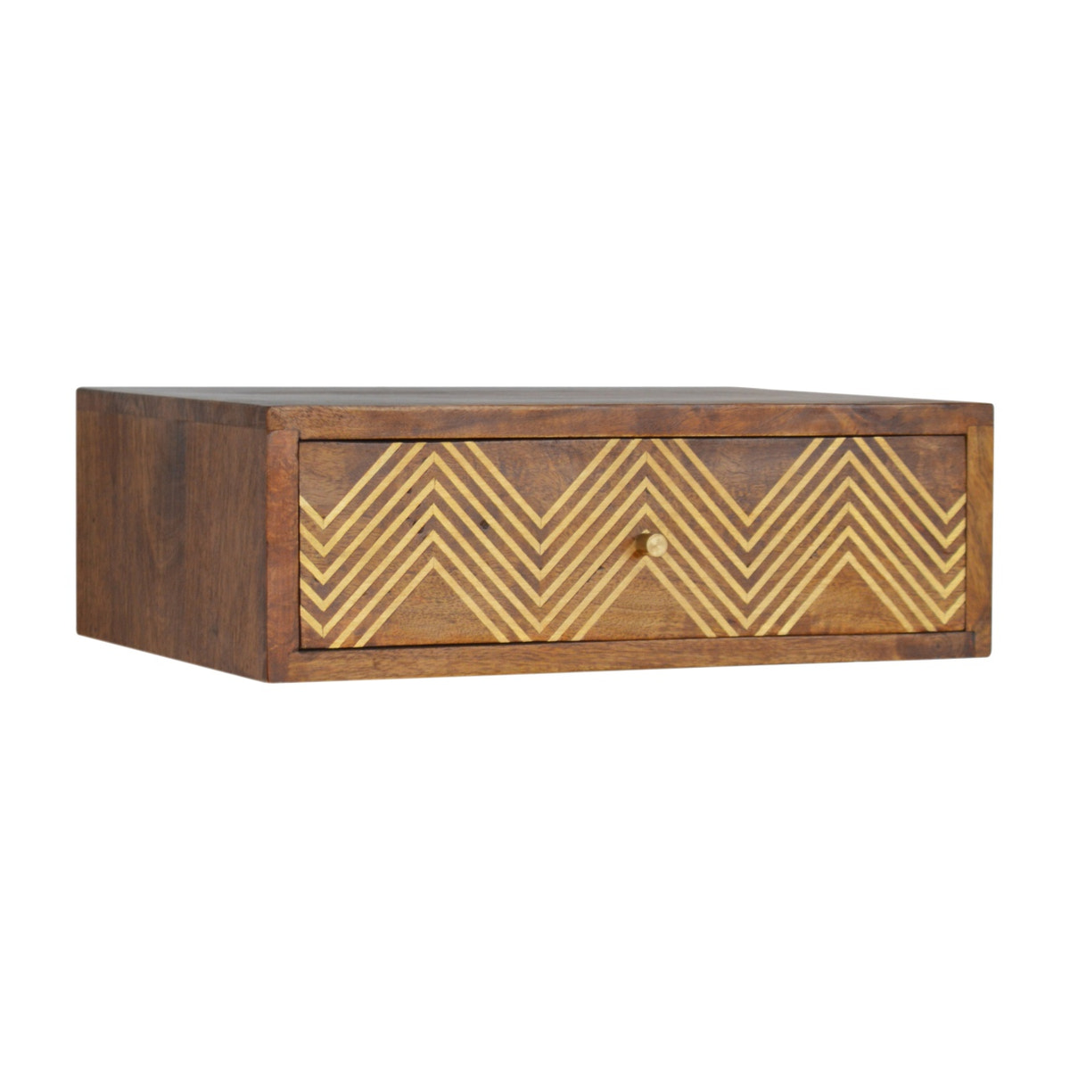 Wall Mounted Chevron Bedside Table | Chestnut Mango Wood Wall-Mounted