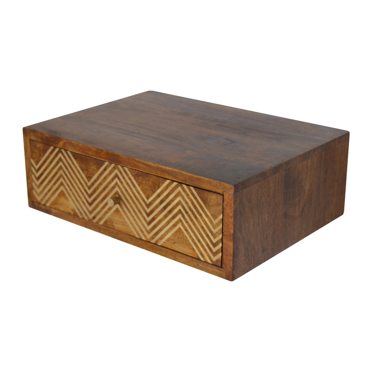 Wall Mounted Chevron Bedside Table | Chestnut Mango Wood Wall-Mounted