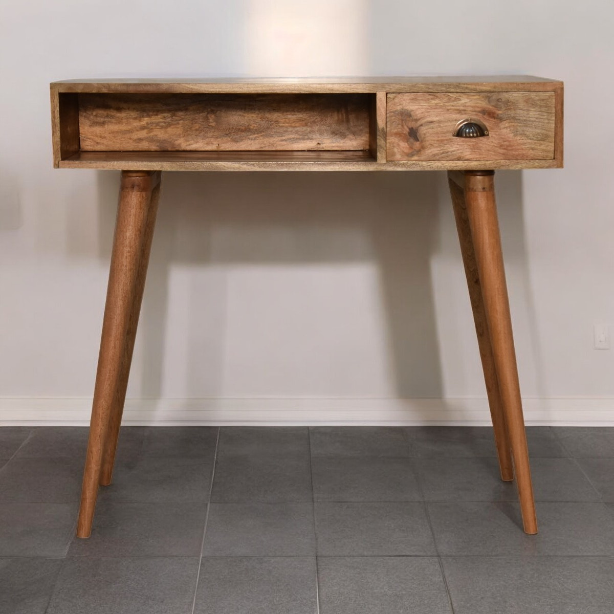 Open Slot Nordic Writing Desk | Oak-Ish Solid Mango Wood