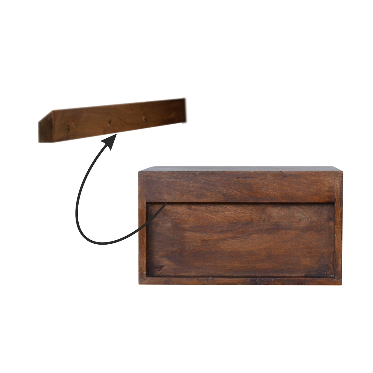Floating Brass Handle Bedside Table | Chestnut Solid Mango Wood