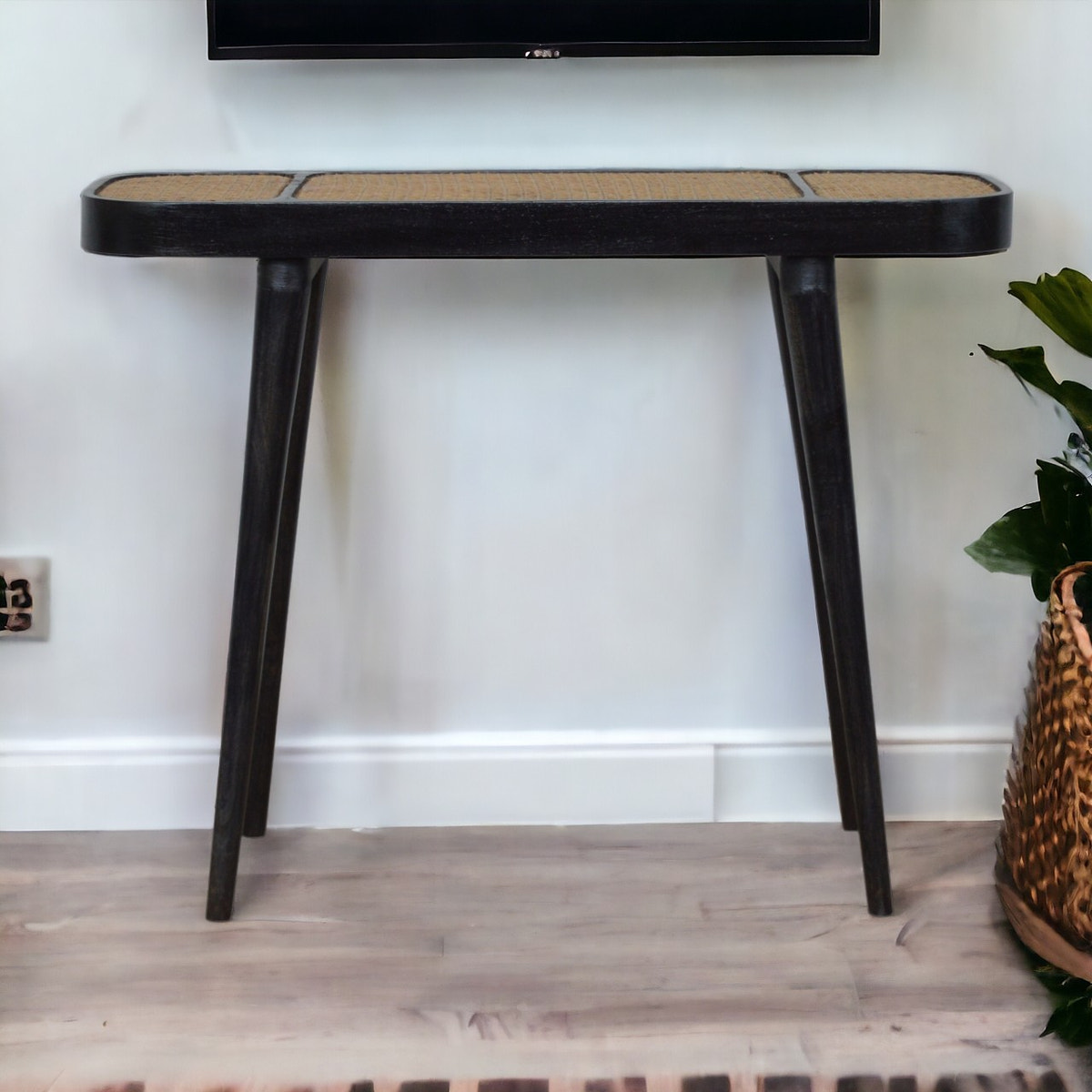 Larissa Carbon Black Console Table | Rattan