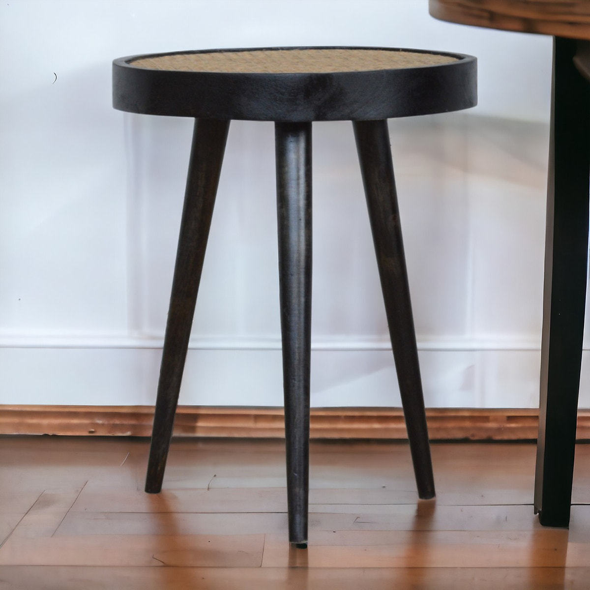 Carbon Black Rattan End Table Accent Piece