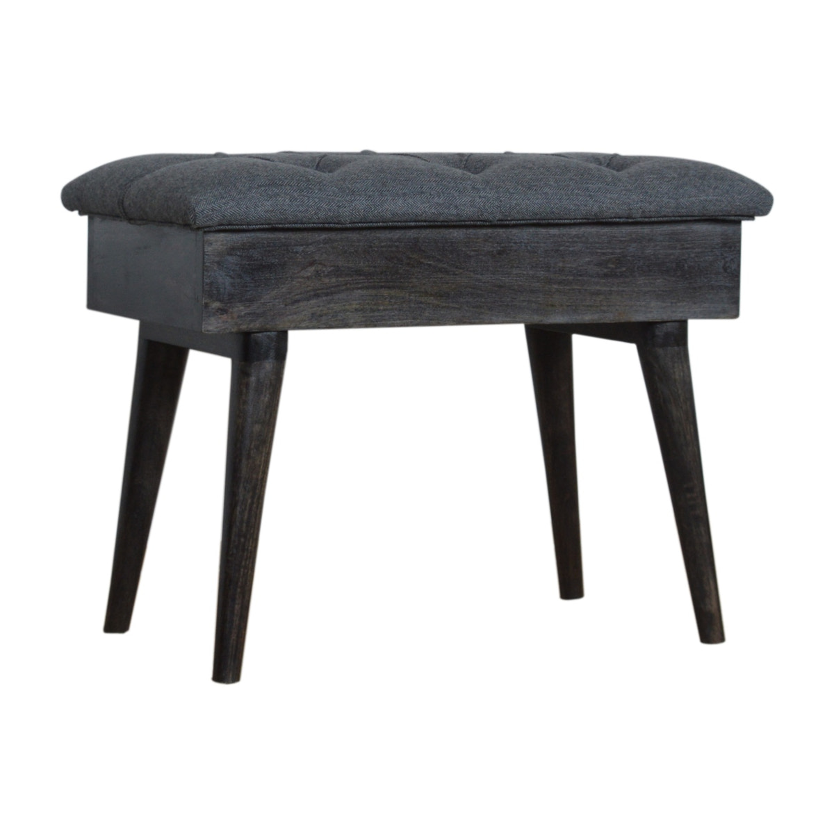 Black Tweed Storage Bench | Hidden Storage