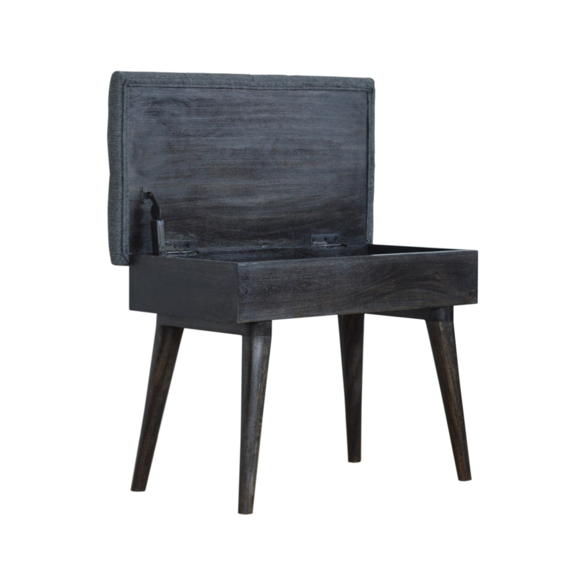 Black Tweed Storage Bench | Hidden Storage