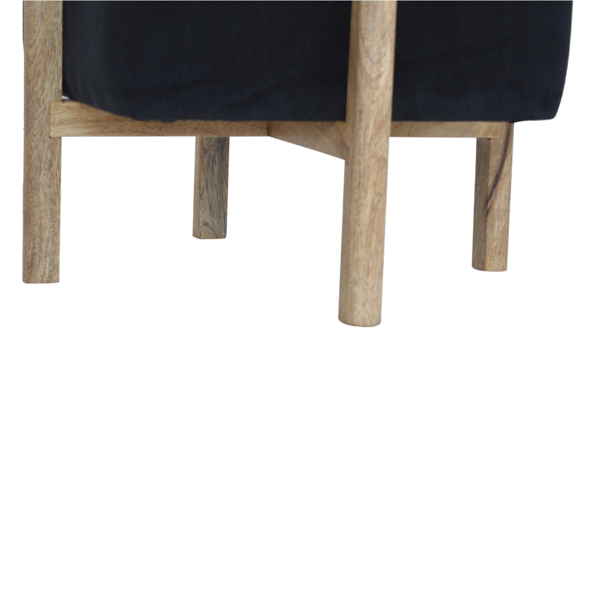 Black Velvet Solid Wood Footstool | Cotton Velvet