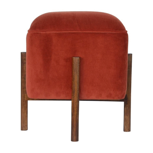 Brick Velvet Solid Wood Footstool | Cotton Velvet