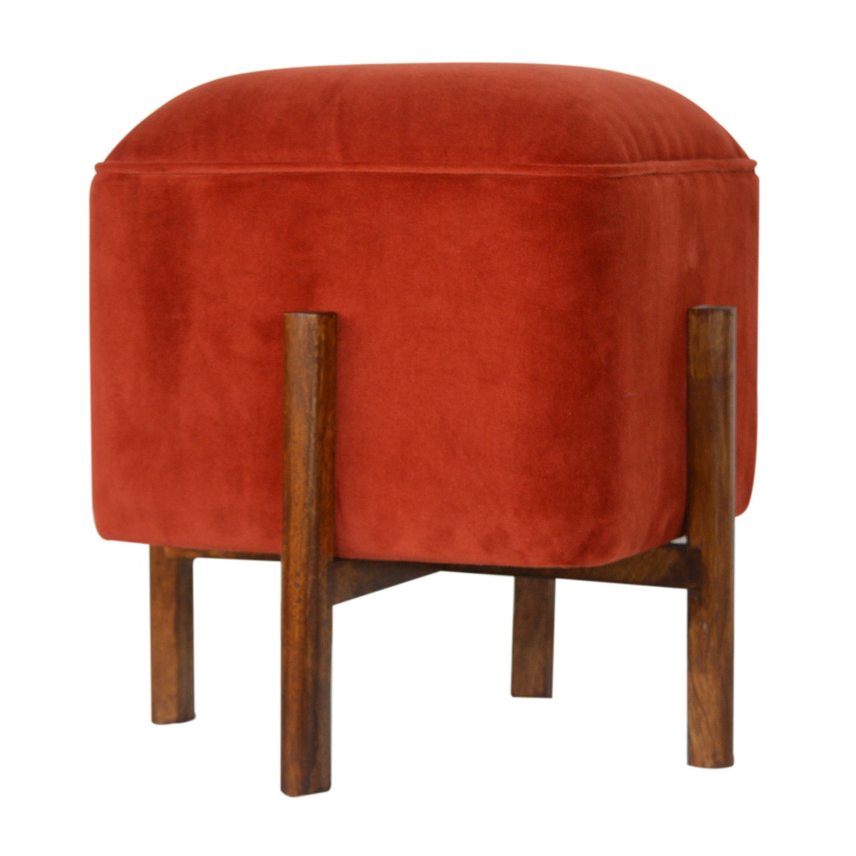 Brick Velvet Solid Wood Footstool | Cotton Velvet