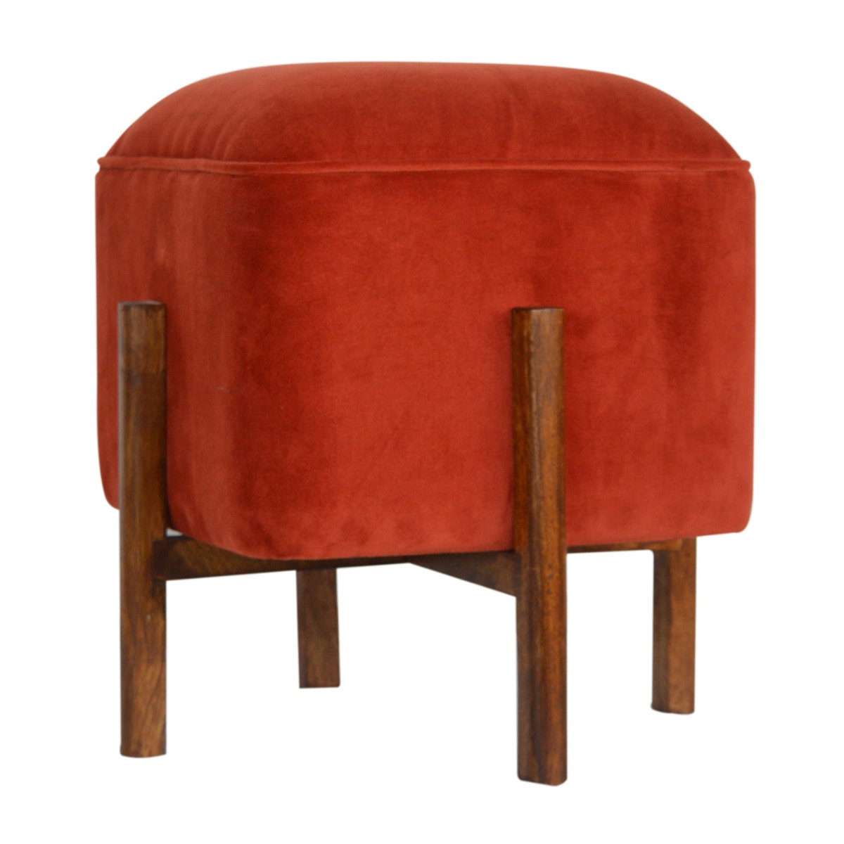 Brick Velvet Solid Wood Footstool | Cotton Velvet