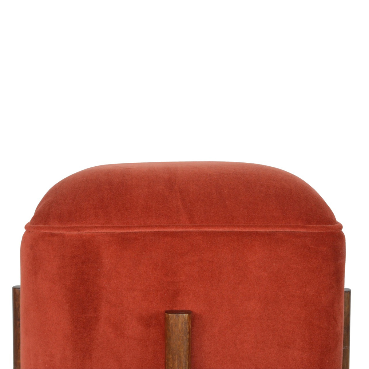 Brick Velvet Solid Wood Footstool | Cotton Velvet