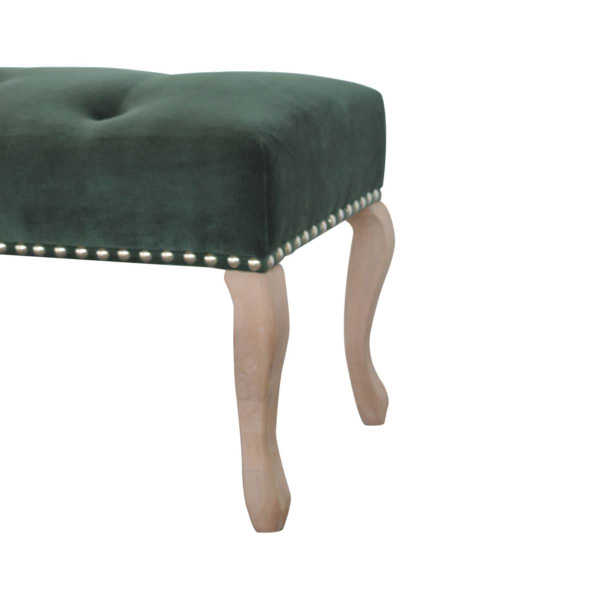 French Style Emerald Velvet Bench | Cotton Velvet