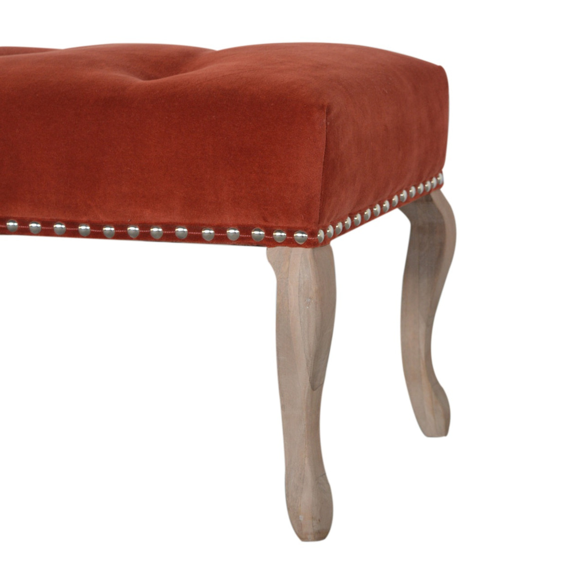 French Style Rust Velvet Bench | Hand-Carved