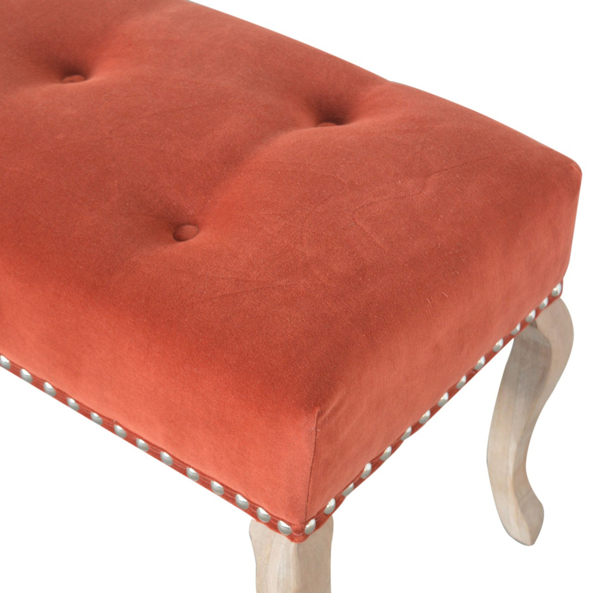 French Style Rust Velvet Bench | Hand-Carved