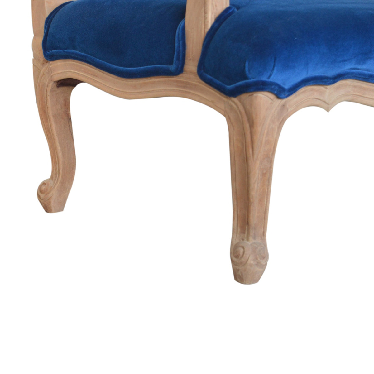 Royal Blue Velvet French Chair | Cotton Velvet Hand-Carved