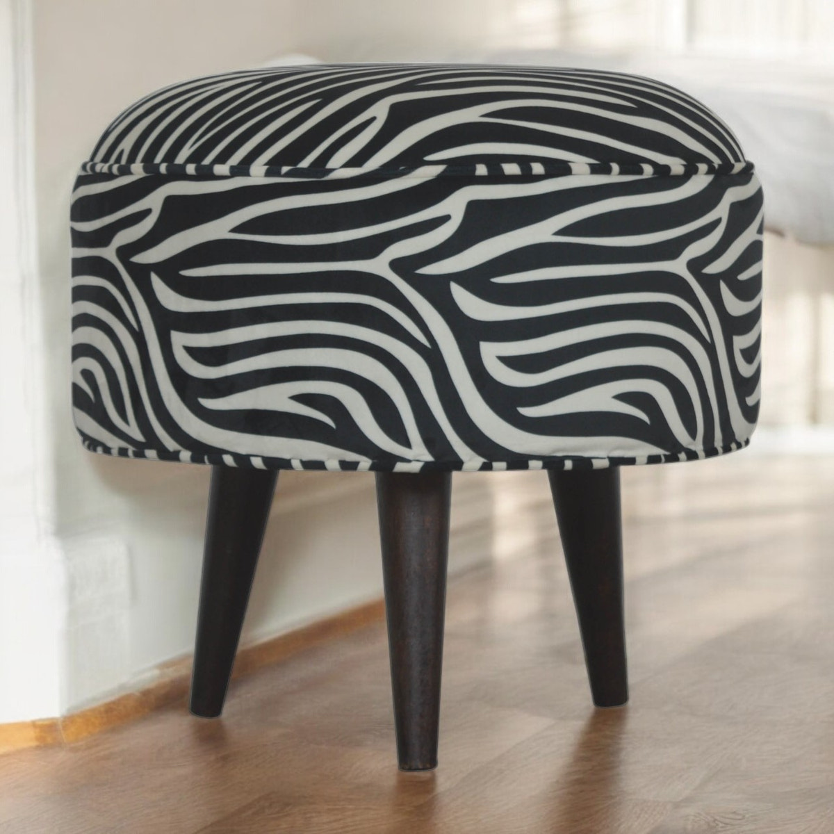 Zebra Nordic Style Footstool | Cotton Velvet