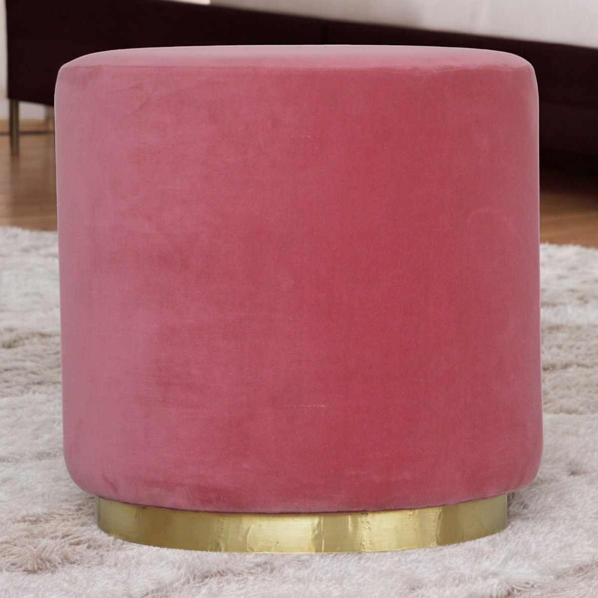 Large Pink Footstool with Gold Base | Cotton Velvet